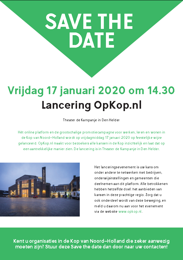 Vooraankondiging lanceringsevenement van OpKop.nl. 