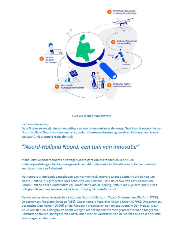 Uitnodiging presentatie:“Noord-Holland Noord, een tuin van innovatie”