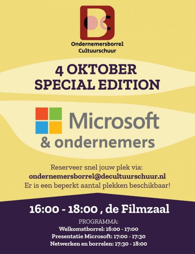 Speciale editie Ondernemersborrel Cultuurschuur: Microsoft